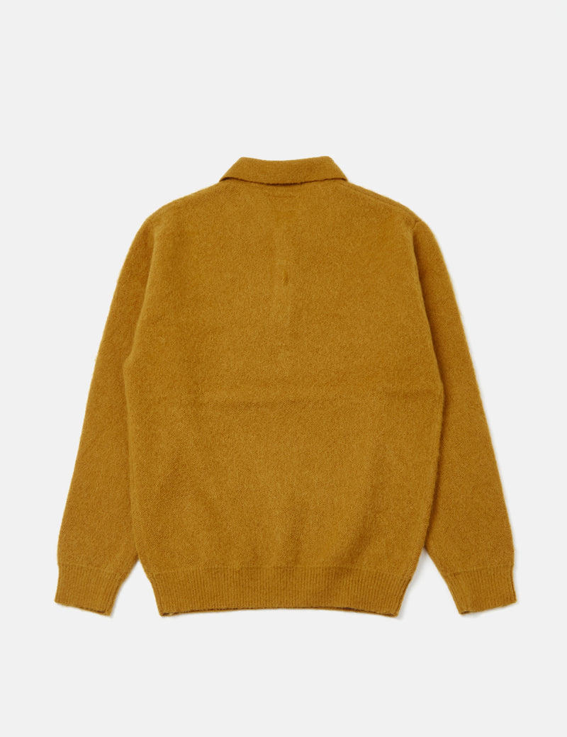 Beams Plus Shaggy 9G Knit Polo Shirt Mustard Yellow I Article.