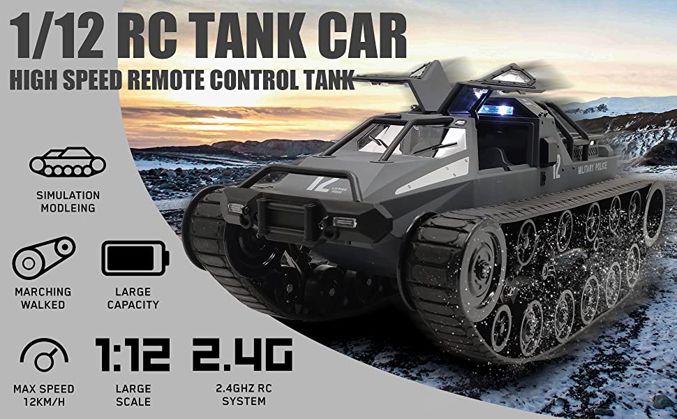 RC Tank 1:12 Scale High Speed Remote Control All Terrain Tank (Grey)