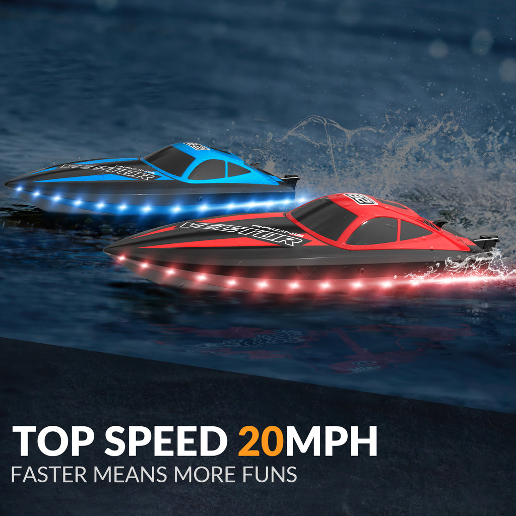 VOLANTEXRC Vector Lumen RC Toy Boat 20mph Fast for Kids Pools Lakes LED Lights Fun Toys