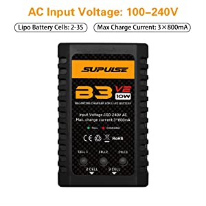 SUPULSE 7.4-11.1V 2S-3S 10W LiPo Battery AC Pro Compact RC Balance Charger Best Seller Charger