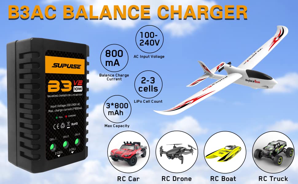 SUPULSE B3V2 AC LiPo Charger 2S-3S 10W RC Balance Charger