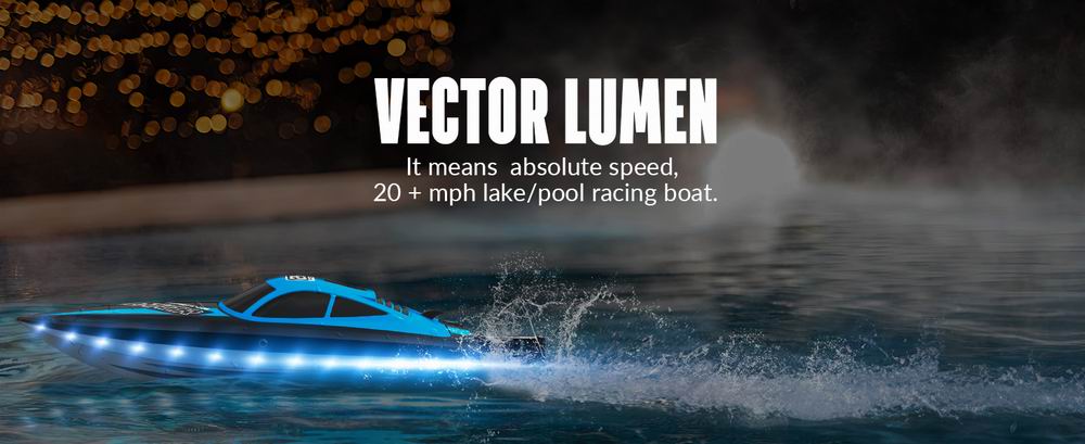 VOLANTEXRC Vector Lumen RC Toy Boat 20mph Fast for Kids Pools Lakes LED Lights Fun Toys
