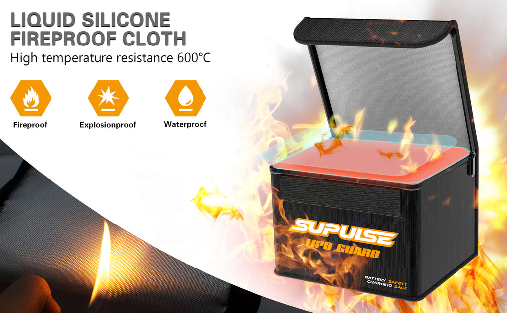 SUPULSE Lipo Safe Bag x1 Fireproof Explosionproof for Lithium Battery Storage and Charging(7.9" x 5.9" x 5.9")