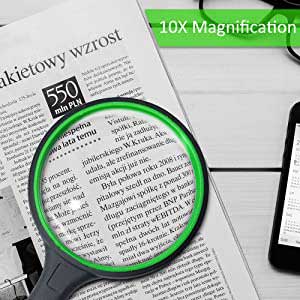 Volantexrc Magnifying Glass 10x Handheld Reading Magnifier for Seniors & Kids (Green)