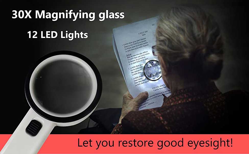 Magnifying glass with12 LED Illuminated Lighted Light 30X – The