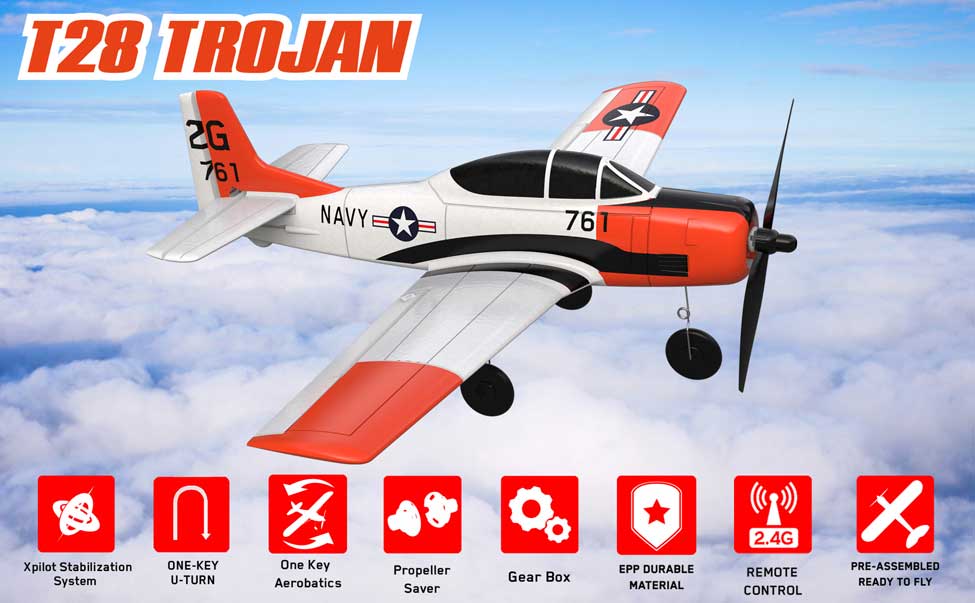 VOLANTEXRC T28 Trojan 4ch RC Trainer Airplane with Xpilot Gyro Stabilizer  One key Aerobatic