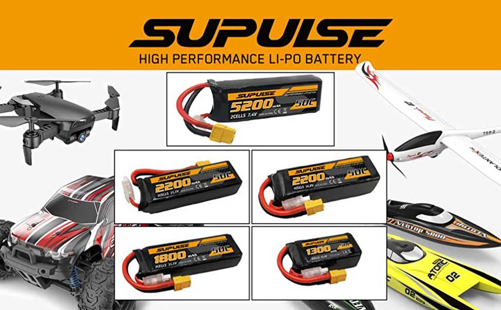 SUPULSE 2pcs 11.1V 3S 2200mAh 50C Lipo Battery with XT60 Plug