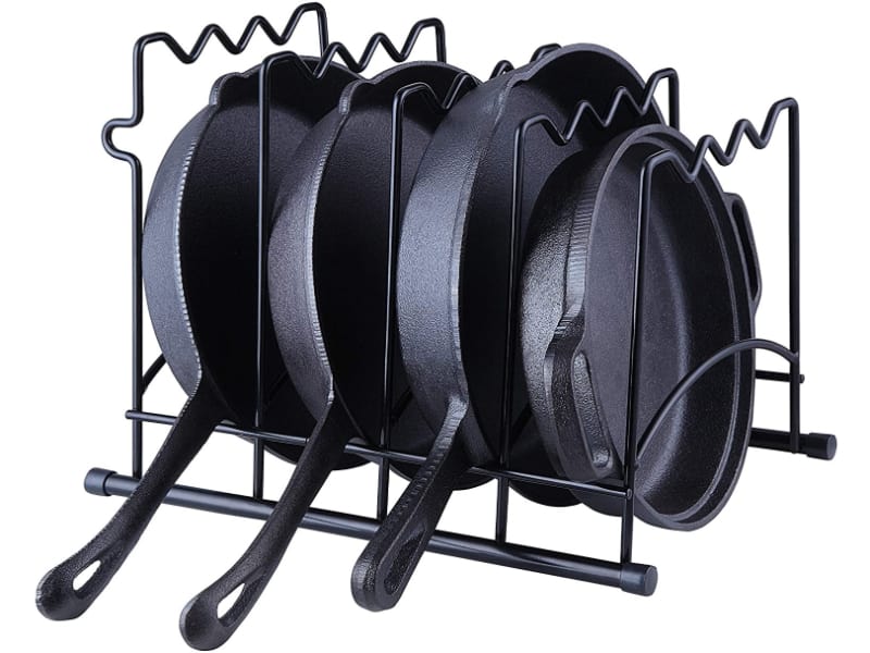 Basicwise QI004331 Black Iron Pan Organizer 8 Adjustable Tiers, Kitchen Pans and Pot Organizer