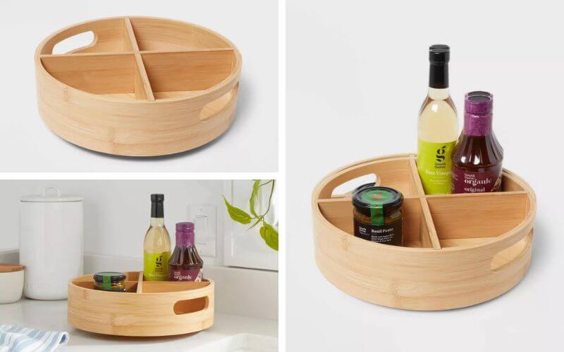 Brightroom 4-Compartment Bamboo Lazy Susan Turntable