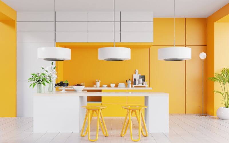 Contemporary kitchen with Yellow walls