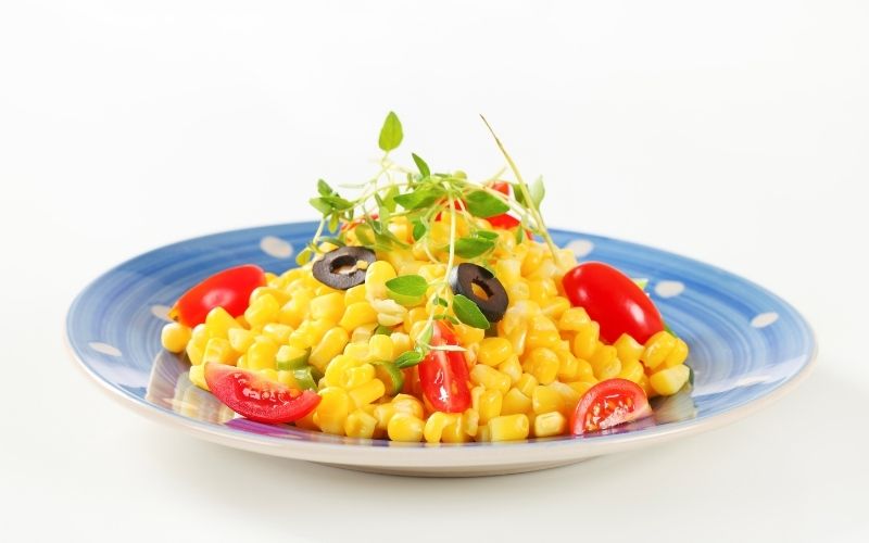 Tomato, corn and basil salad