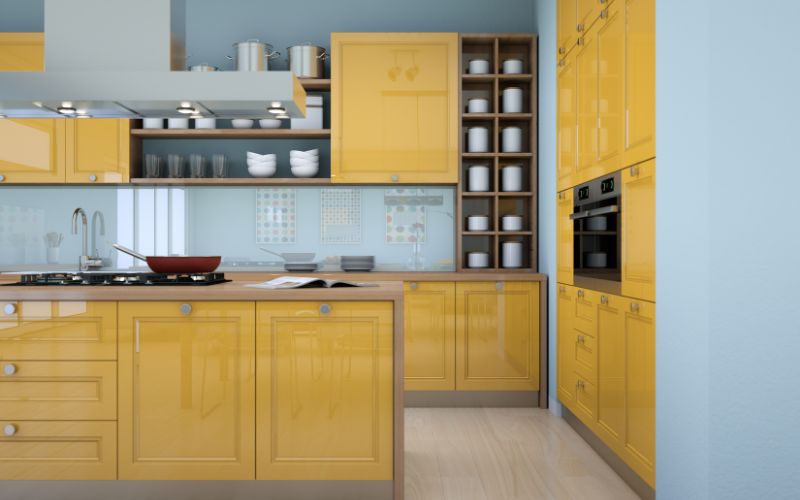 Marigold yellow modern kitchen interior design