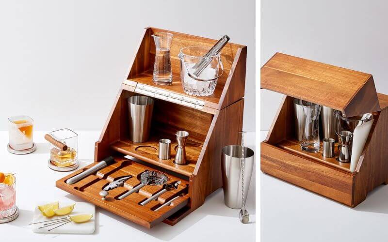 Mark & Graham Madison Acacia Wood Tabletop Bar Set