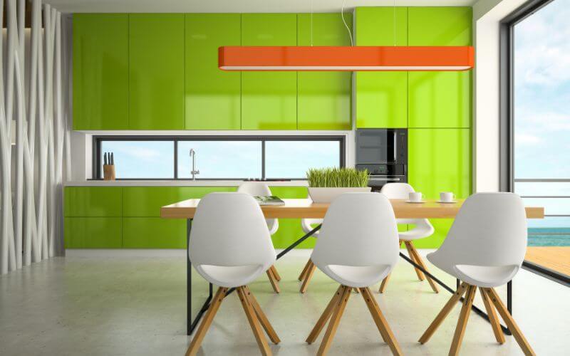 Modern kitchen with Green cabinets