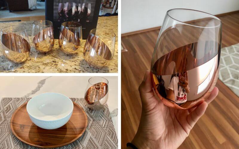 MyGift Copper Accent Stemless Wine Glasses (Set Of 4)