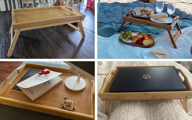 Pipishell Bamboo Bed Tray Table with Foldable Legs
