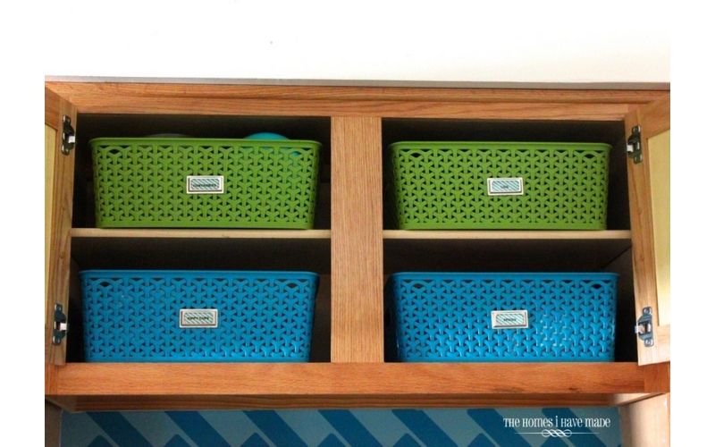 Pull-Out Bins As Drawers In Upper Cabinets - Image by The Homes I Have Made