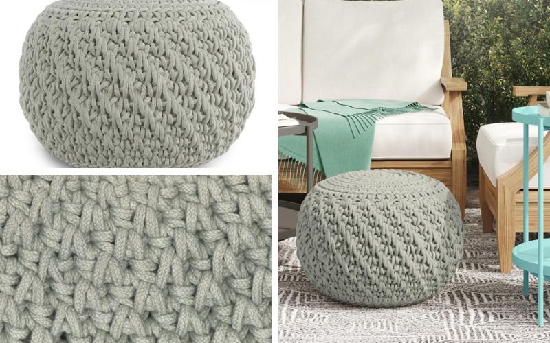 Simpli Home Nisi Round Knitted Outdoor/ Indoor Pouf