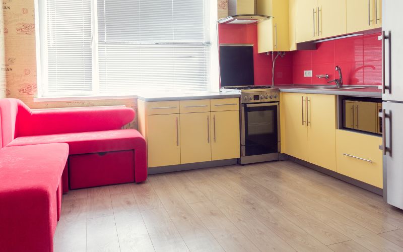 Yellow kitchen with cupboards