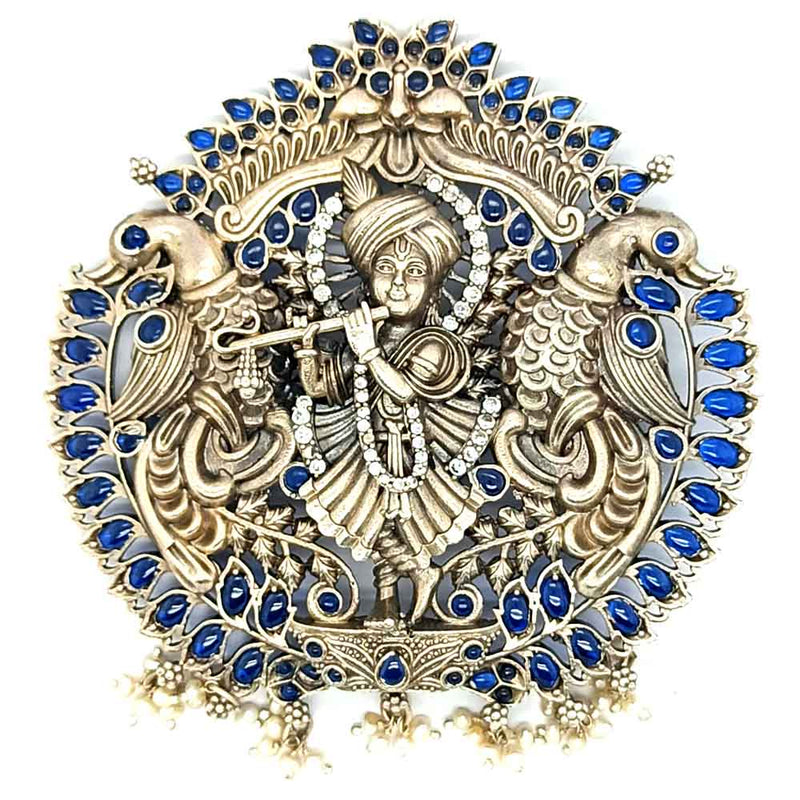 Sikkawala 925 Sterling Silver Oxidised Black Silver Krishna design Pendant for Women 3000823-1