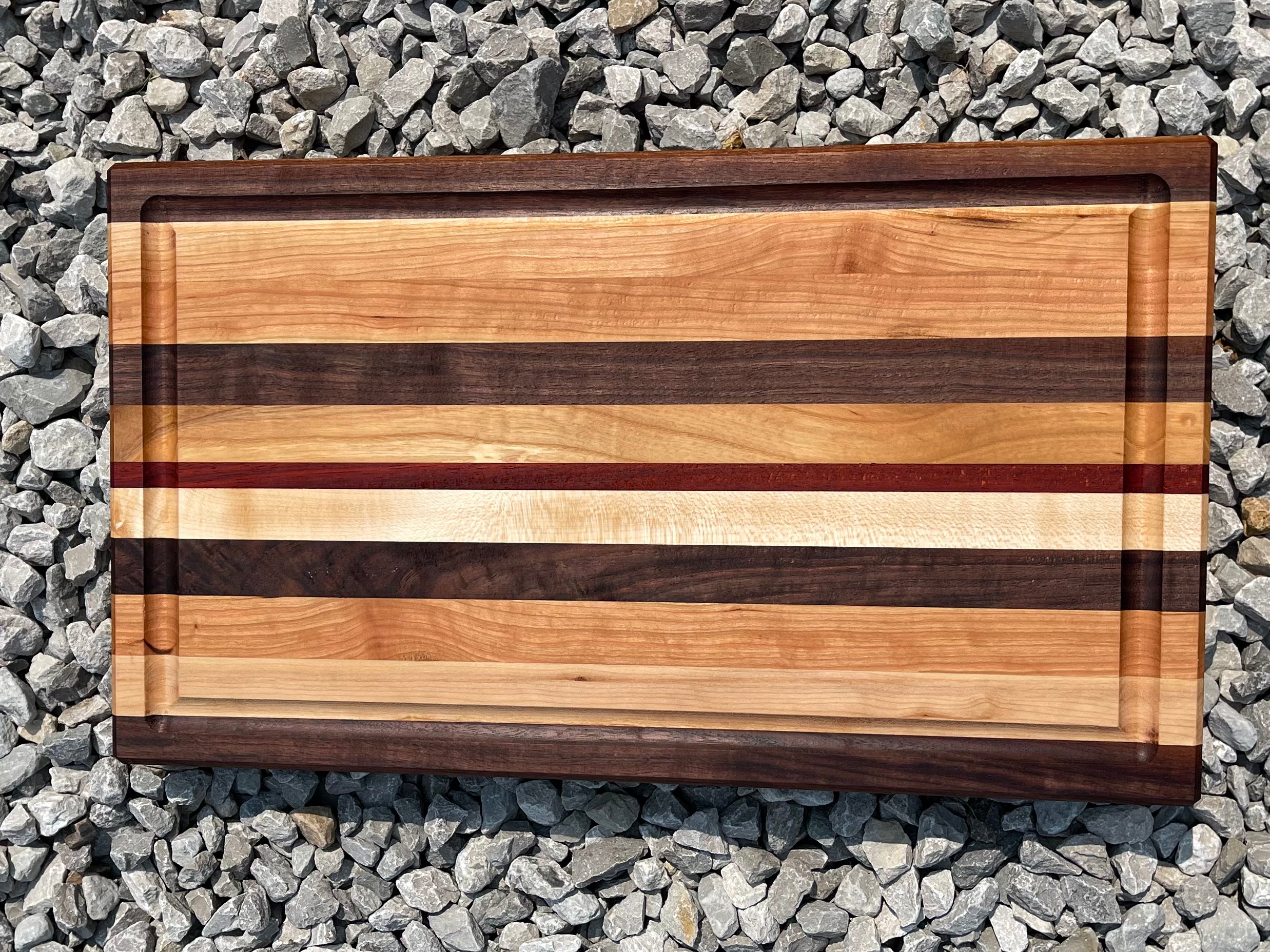 11"x18"x1.75” Cherry, Padauk and Walnut Edge Grain Cutting Board