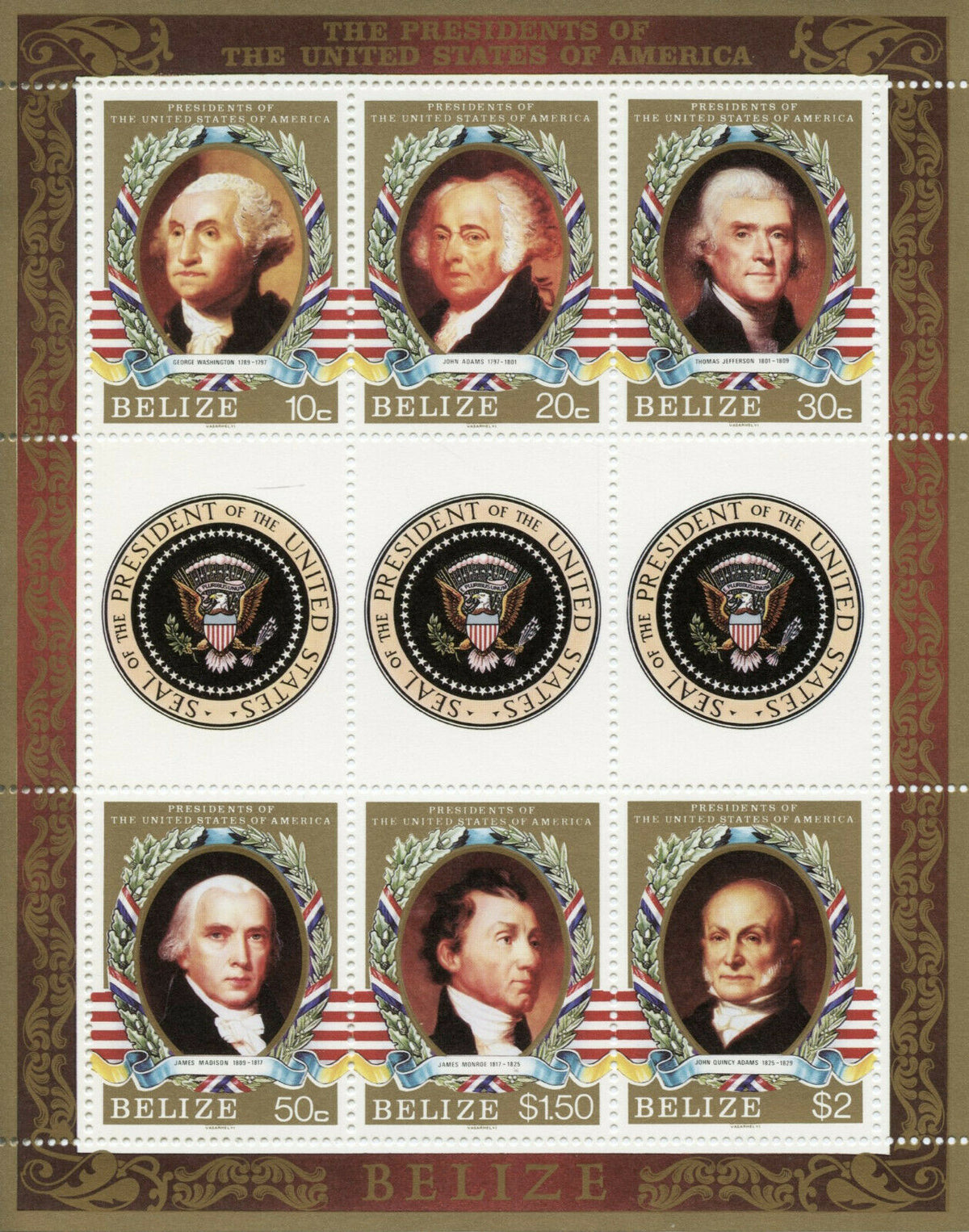 Belize 1986 MNH US Presidents Stamps George Washington Jefferson Adams ...