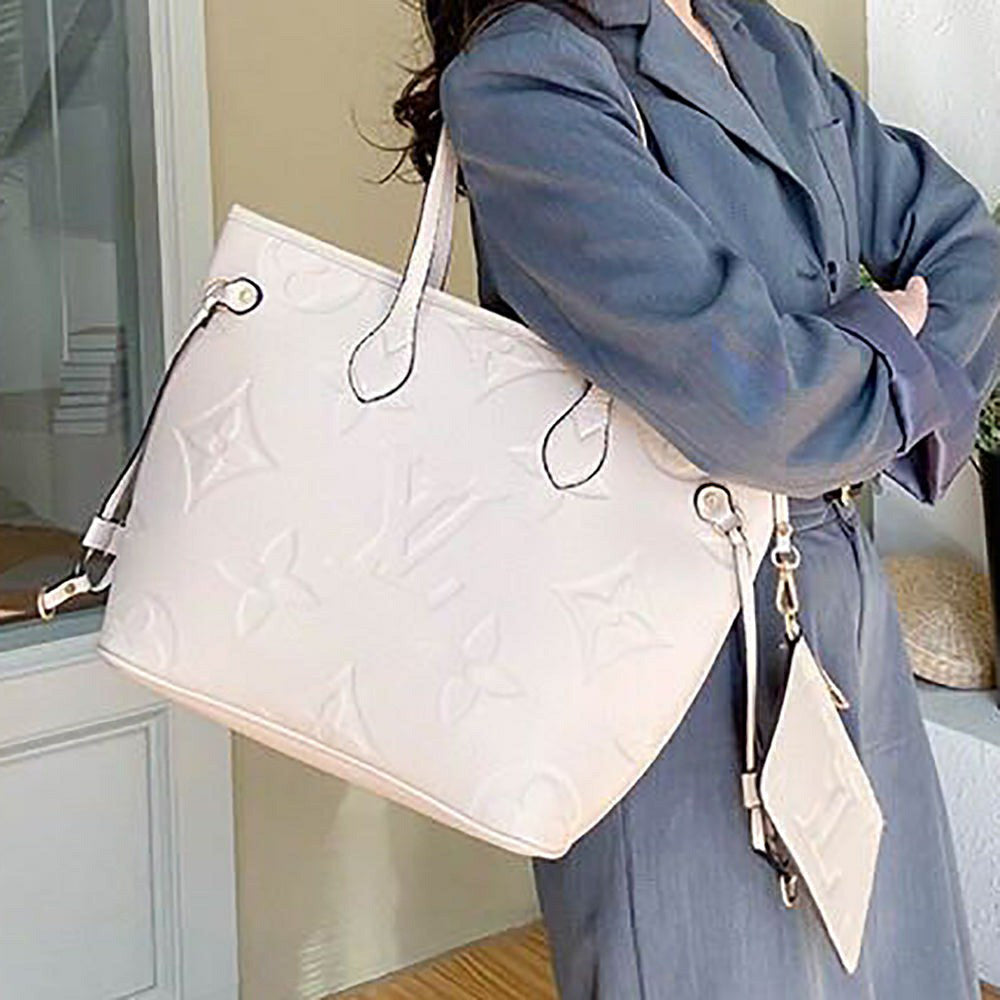 LV Louis Vuitton Embossed Letter Logo Women Shopping Tote Bag Sh