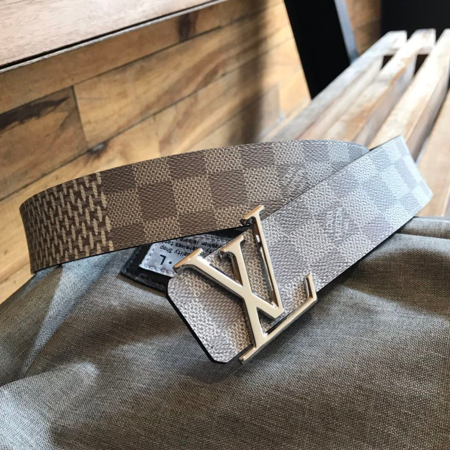 LV Louis Vuitton Classic Print Leather Smooth Buckle Belt