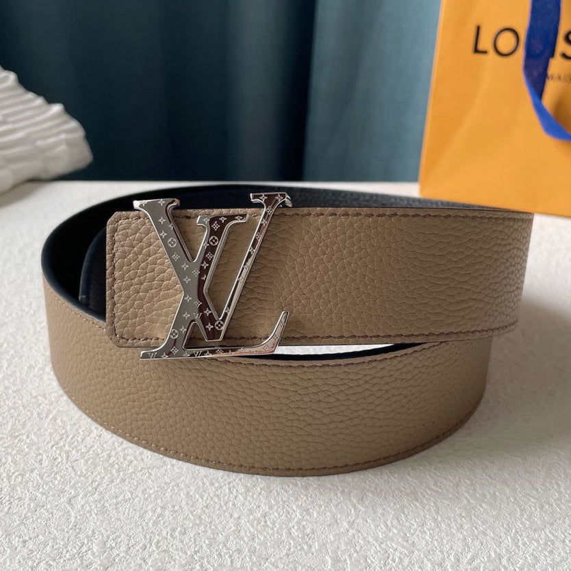 LV Louis Vuitton Classic Print Leather Smooth Buckle Belt