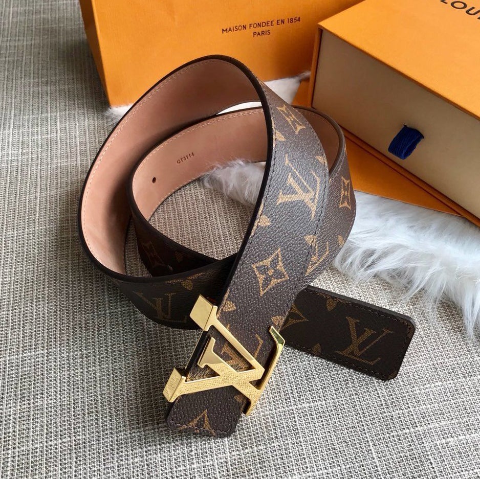 LV Louis Vuitton Classic Print Leather Smooth Buckle Belt