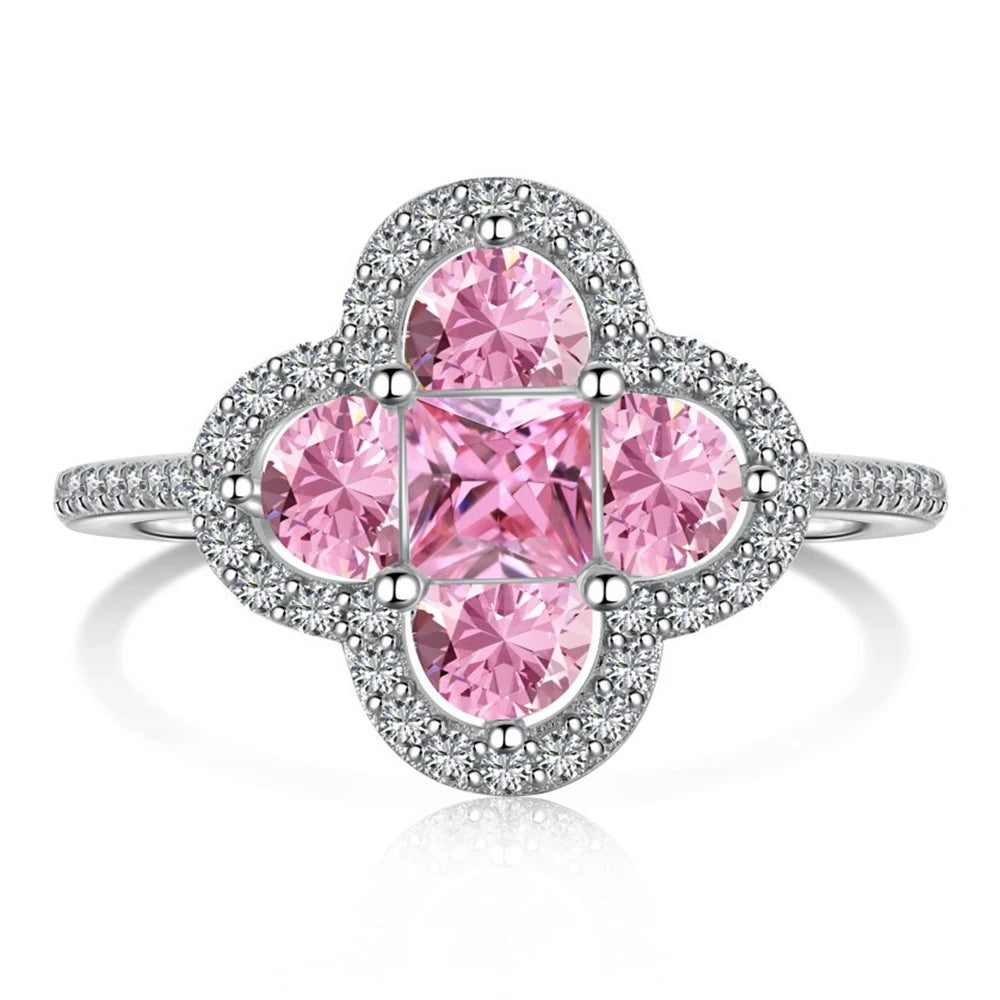 18K Gold Plated 925 Sterling Silver Four-leaf Grass High Carbon Lab Diamond ring