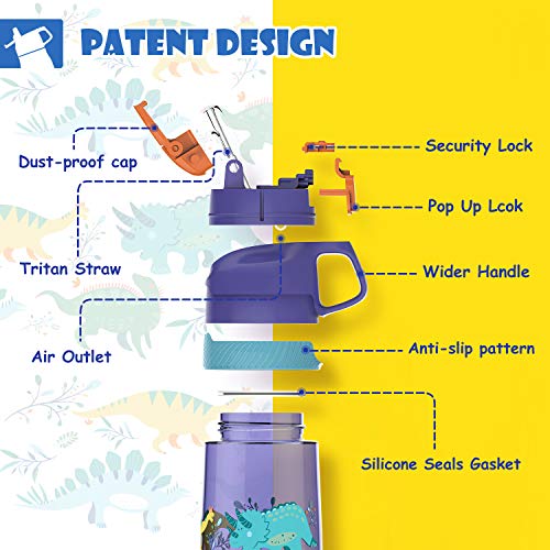 FJbottle 16 oz Patent Design Kids Water Bottle with Straw Lid, BPA