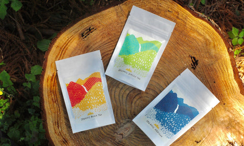 Yamanju Tea Garden roasted green tea, black tea, and tea bag type packages