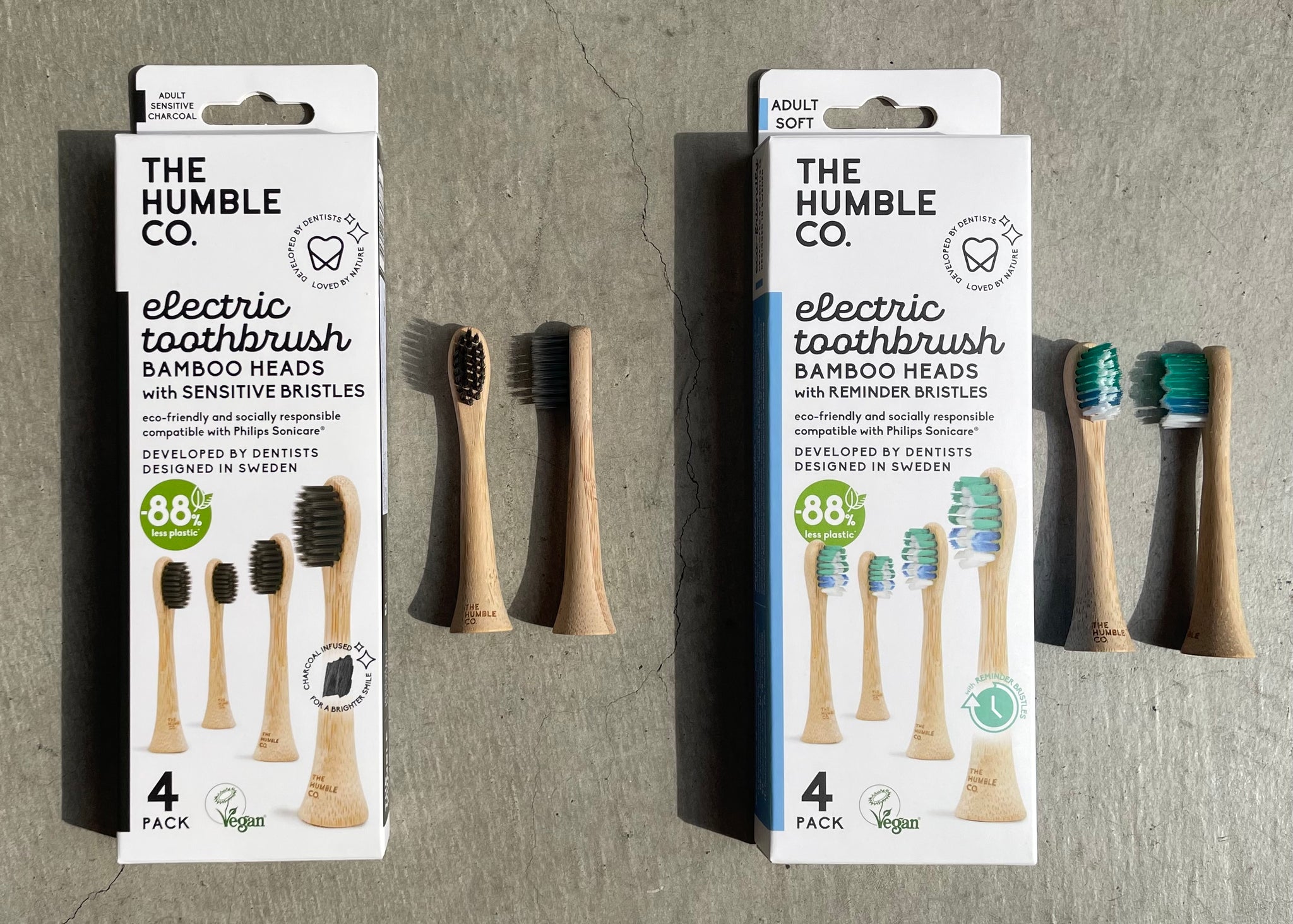 The Humbleco Philips Sonicare electric toothbrush replacement brushes, 2 types