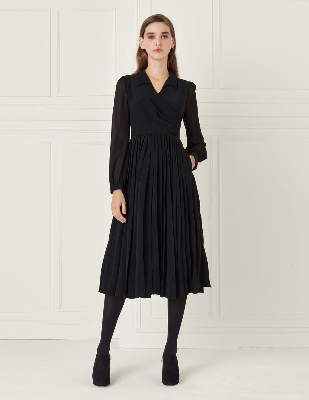 wrap style pleated skirt long dress – BORA AKSU