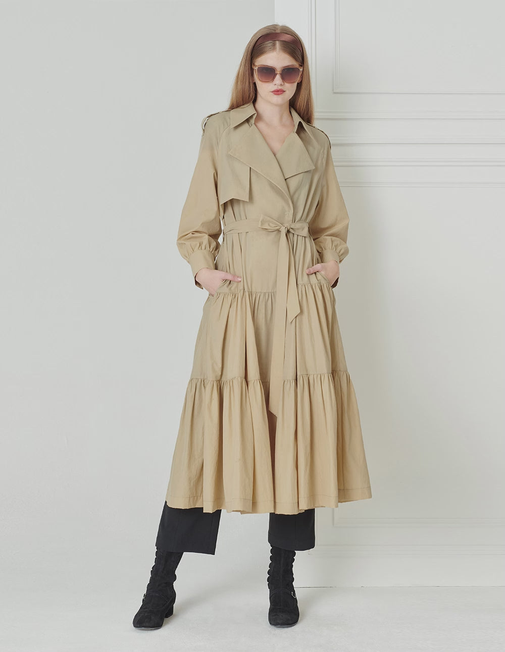 BORA AKSU British Style Lantern Sleeve Mid-Length Trench Coat