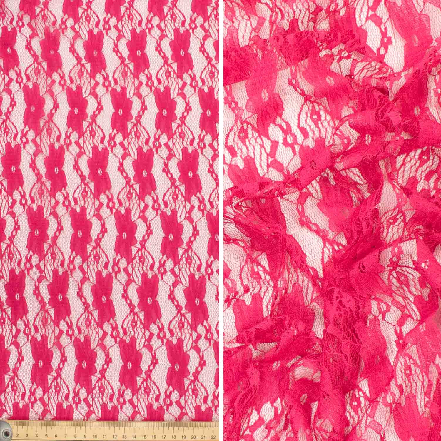 Cali Fabrics  Neon Pink Floral Stretch Lace