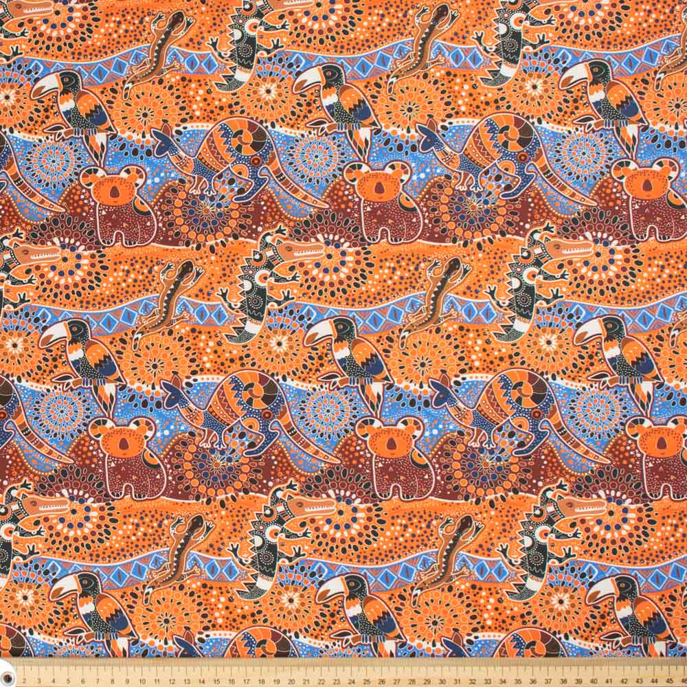 Camo Orange Printed Spandex | Blue Moon Fabrics