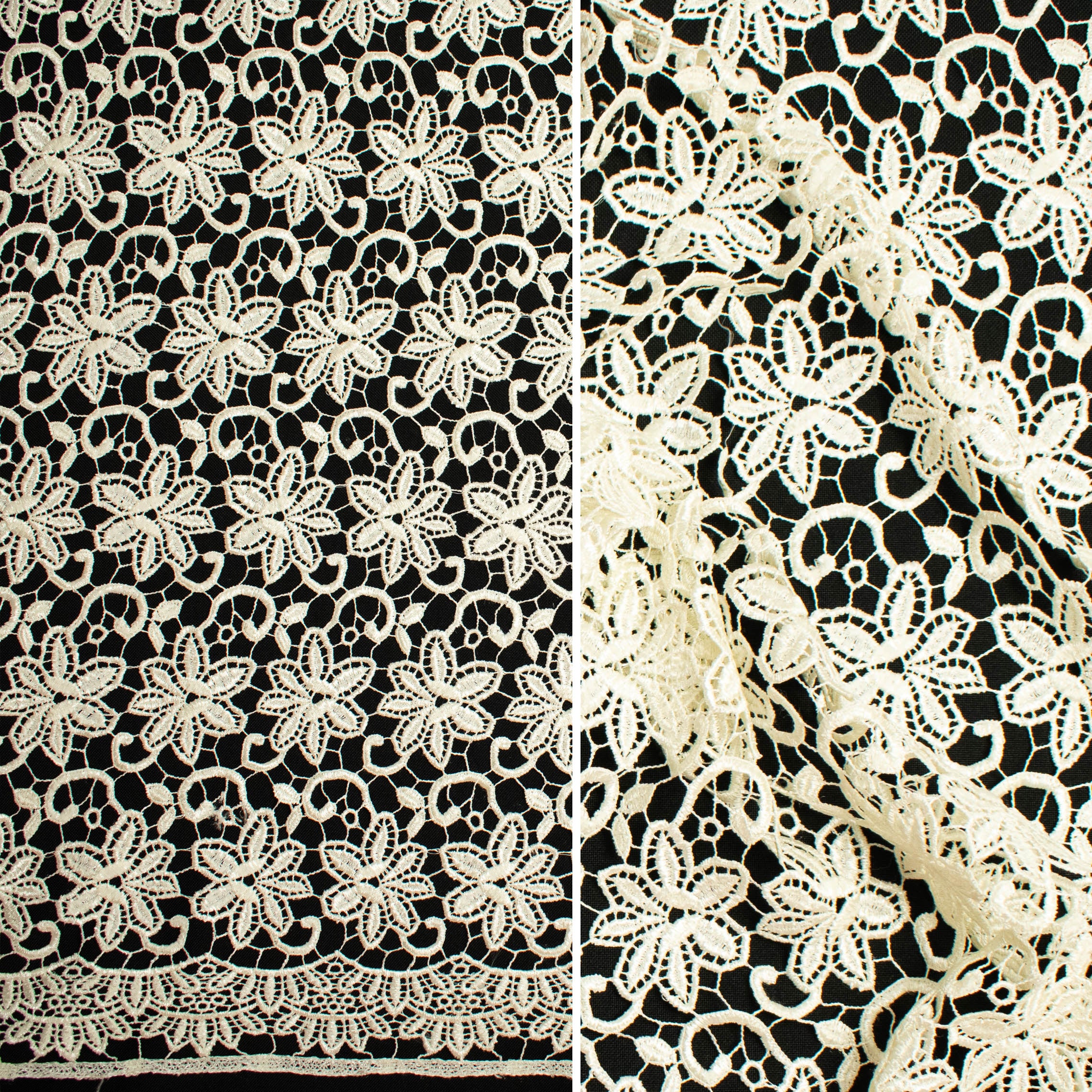 Vintage Lace Fabric, Beige Cotton Guipure Fabric With Floral Pattern, Both  Sides Scalloped Design 