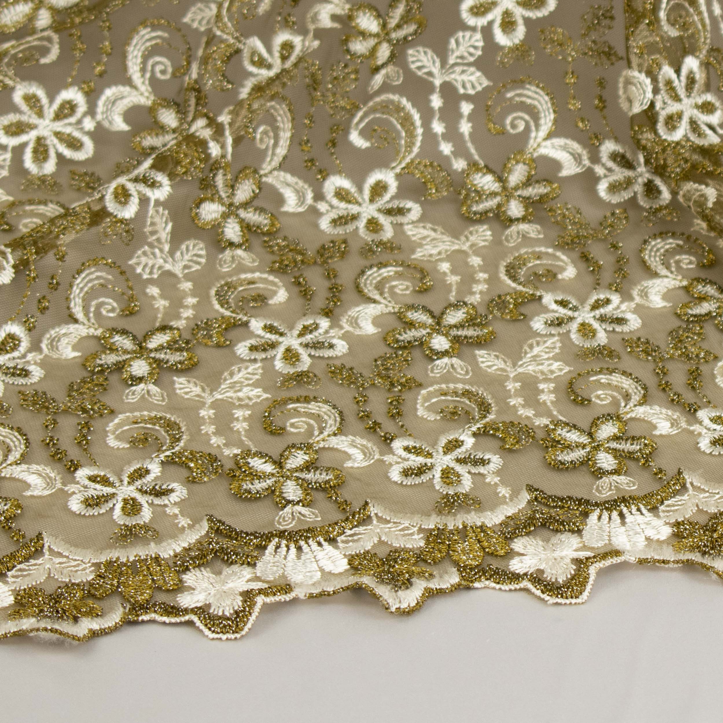 Cotton Crochet Lace Fabric, Per Metre - Floral Stripe Design- Cream 