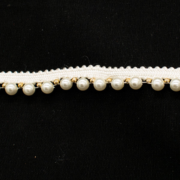 Beaded Trim Ivory Pearl and Silver Beads Lace Trim for Bridal