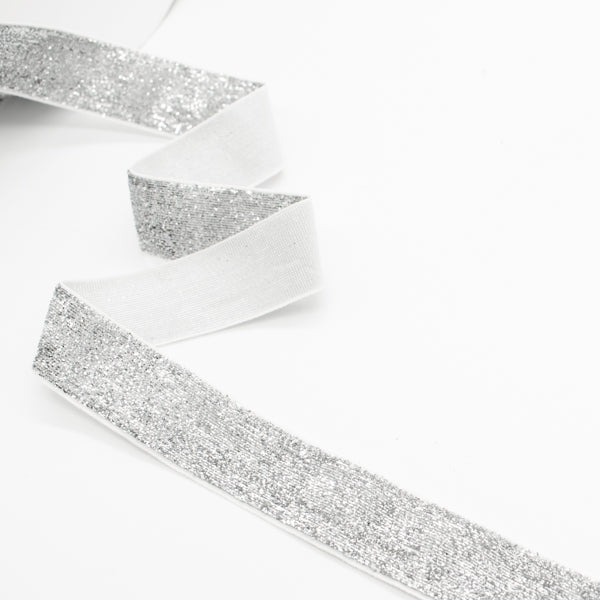 2.5 Iridescent White Glitter Fabric Ribbon