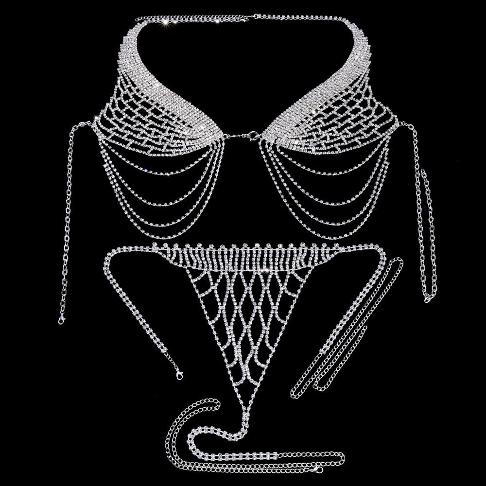 Tassel Underwear Rhinestone Bra Thong Lingerie Body Chain for Women Body  Jewelry