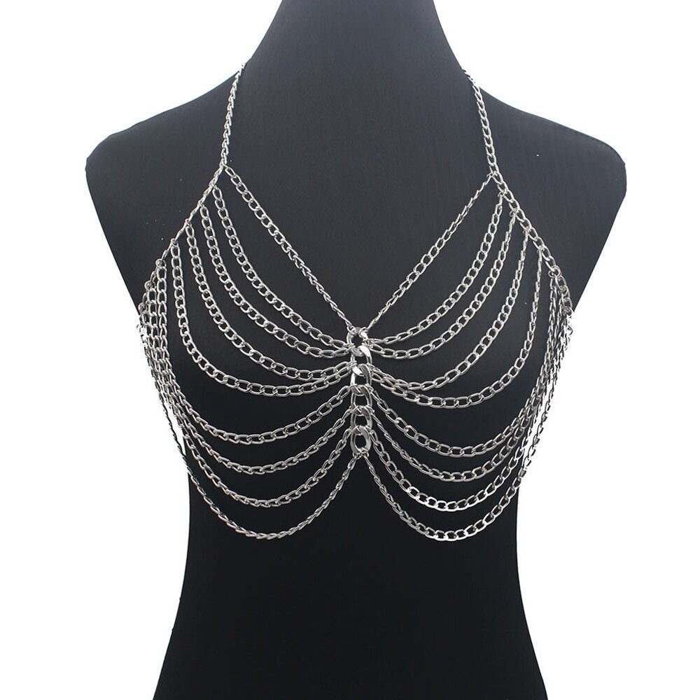 Noval Metal Bra Chest Chain Top for Women Club Breast Jewelry Punk Gothic  Linger