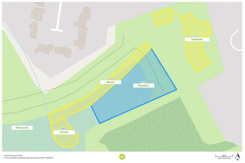 Abbots Grange plot showing location of meadow and wetlands