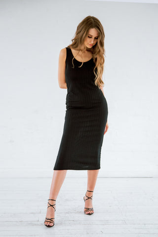 balck recycled scoop neck midi dress