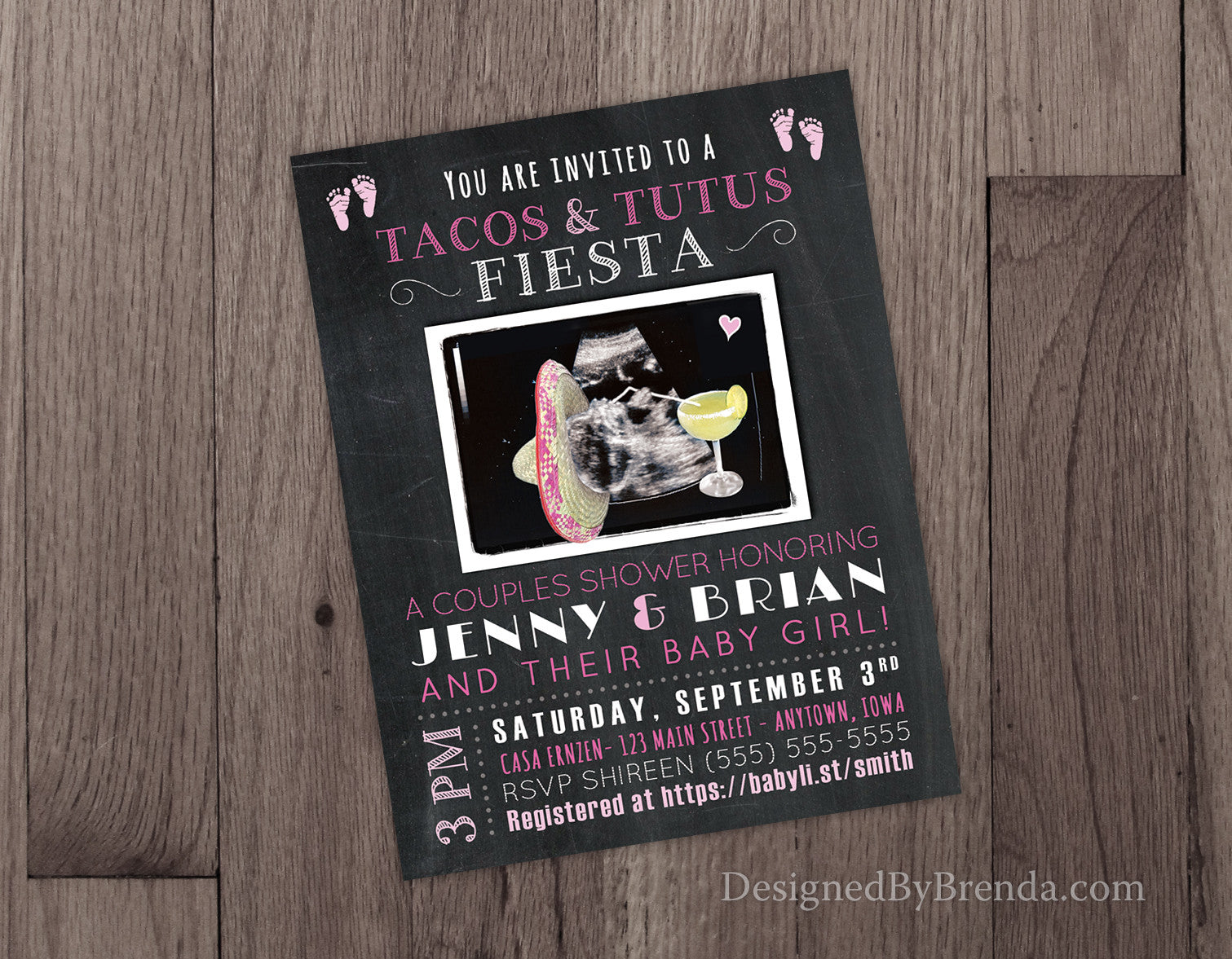 Chalkboard Tacos Tutus Fiesta Baby Shower Invitation With