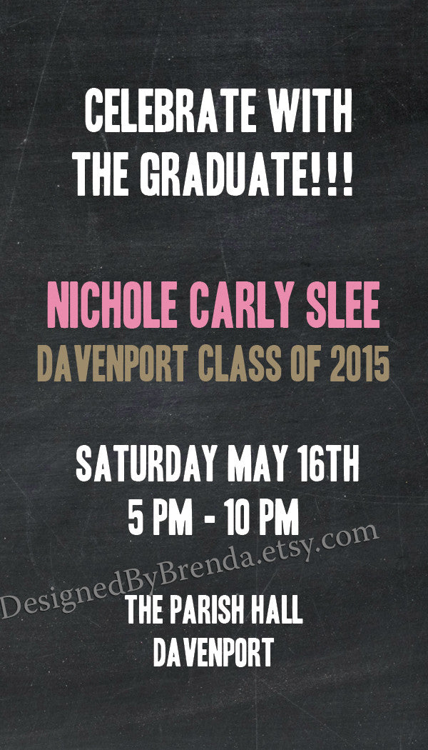 Chalkboard Graduation Invitation with Photo - Small business card size ...