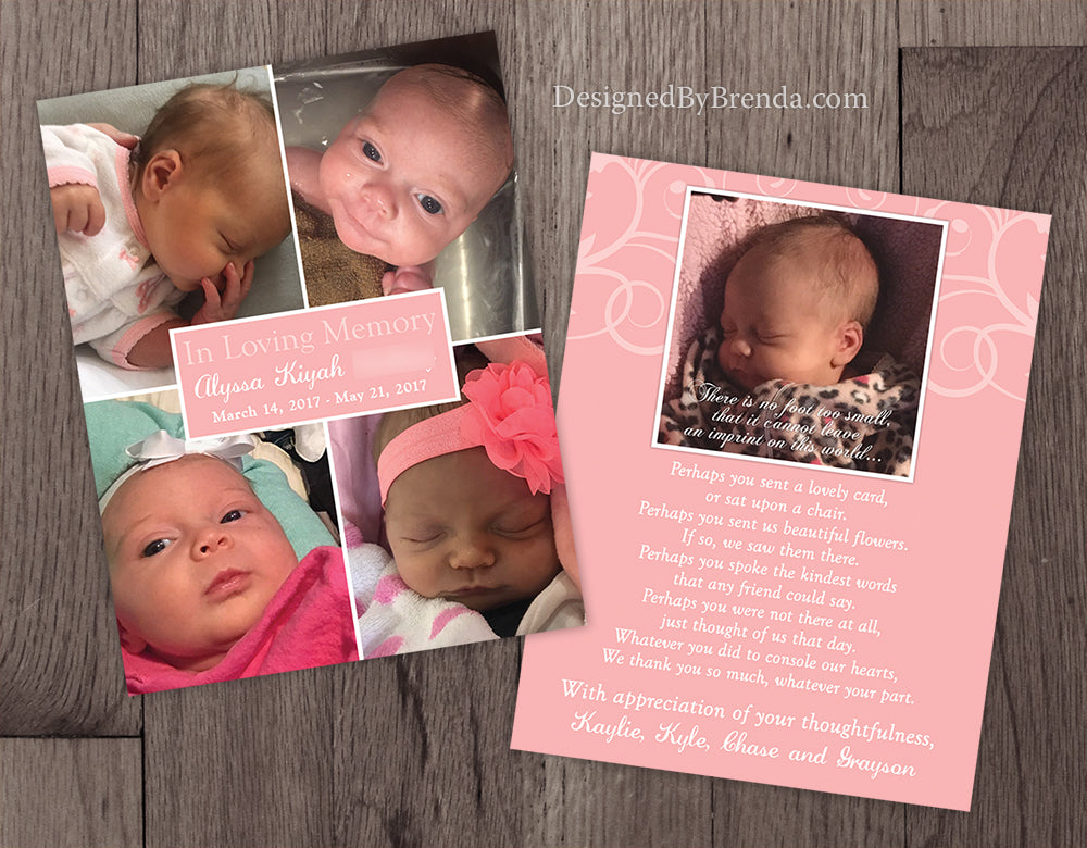 Pink Funeral Memorial Card - Double Sided with Picture Collage, Unique ...