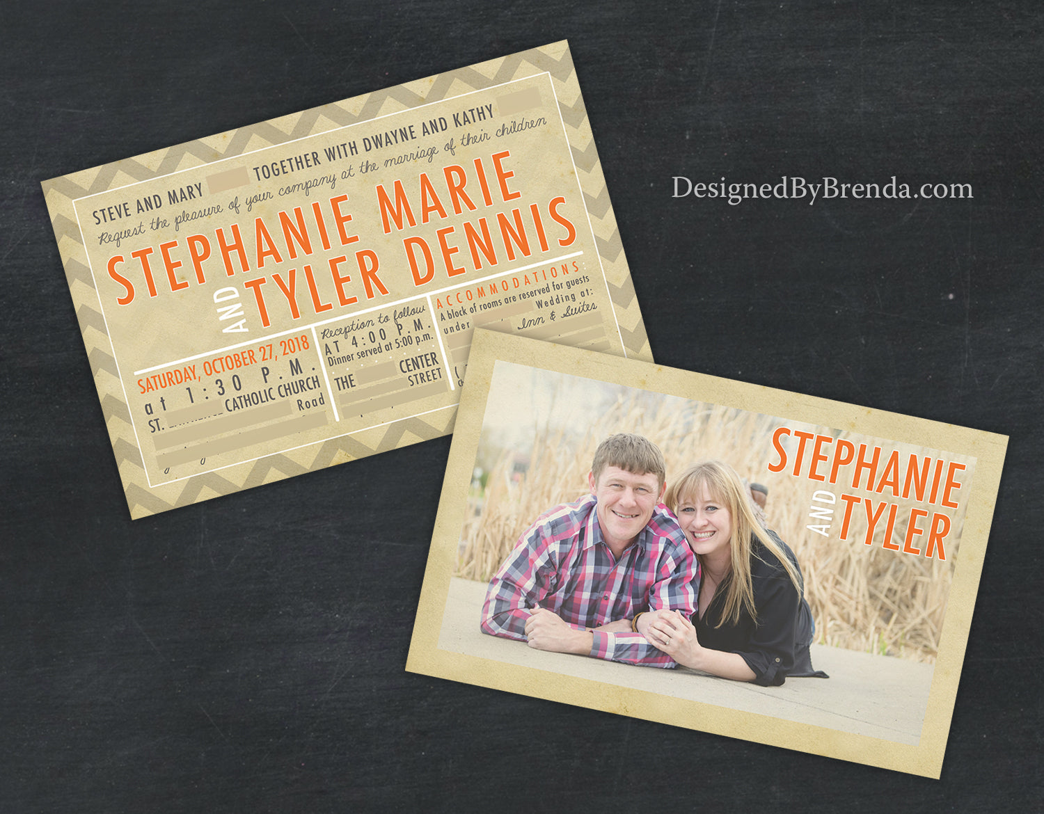 Vintage Wedding Invite With Rustic Photo Double Sided Designed